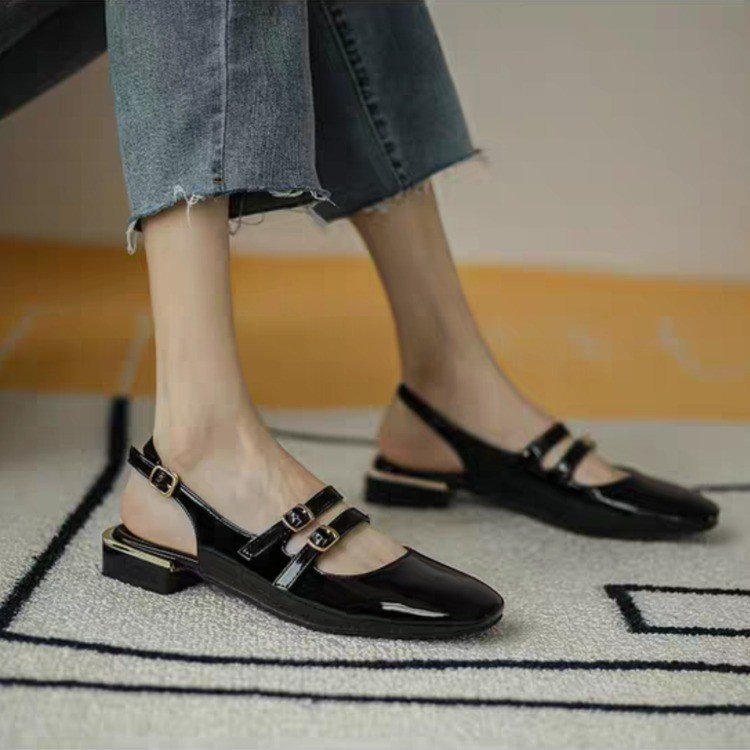 Damen Sling-Ballerinas mit doppeltem Riemchen und komfortablem Blockabsatz EB