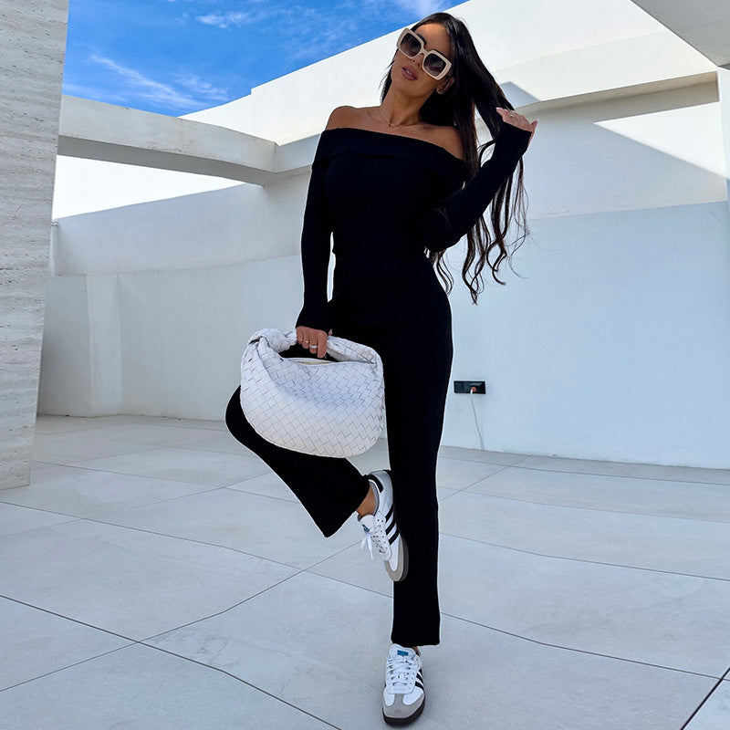 Damen elegantes Jumpsuit mit off-shoulder Design und langem Bein EB