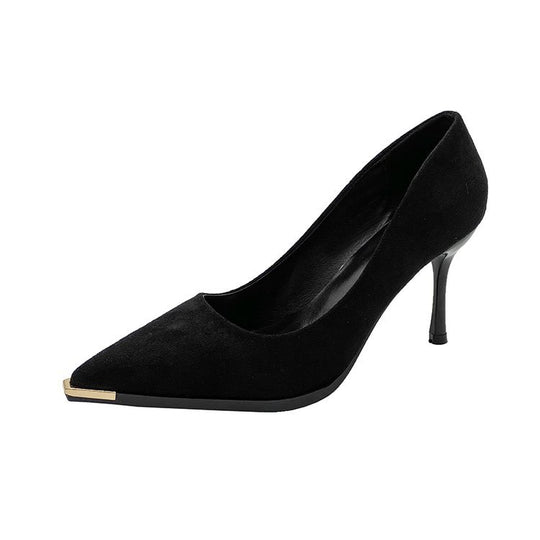 Damen elegante Spitzen High Heels mit goldfarbenem Akzent EB