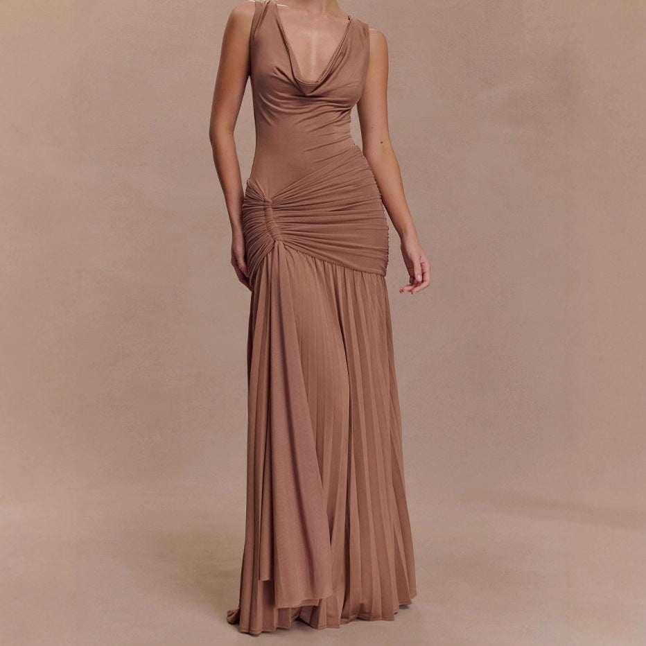 Damen Elegantes Maxikleid mit raffinierten Drapierungen und figurbetontem Schnitt EB