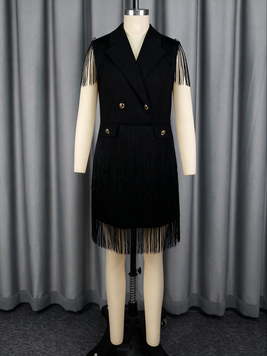 Damen Fransen-Kleid im eleganten Blazer-Stil EB