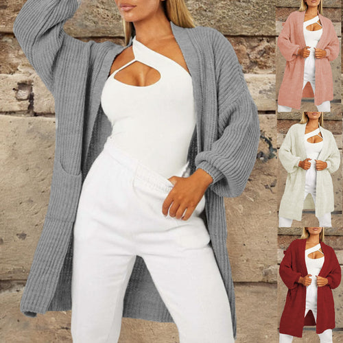 Damen Strickcardigan mit tiefem Schnitt und praktischen Taschen EB