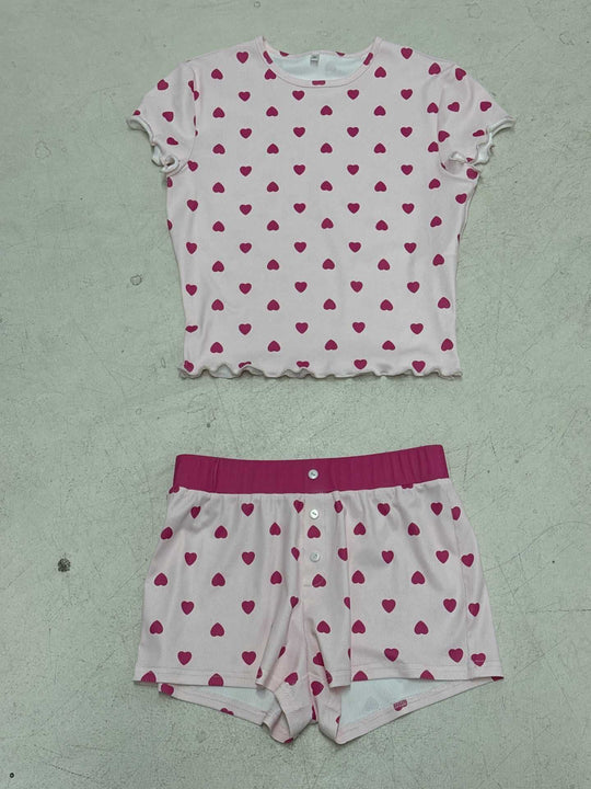 Damen Freizeitpyjama Set mit herzförmigem Design und elastischem Bund EB