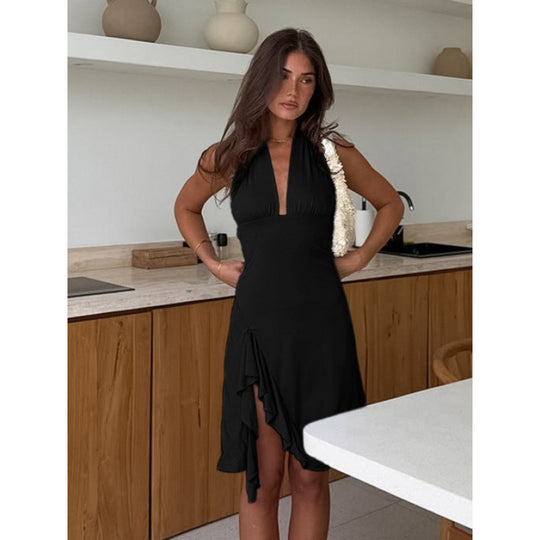 Damen Wickelkleid mit elegantem Halsausschnitt und asymmetrischem Saum EB