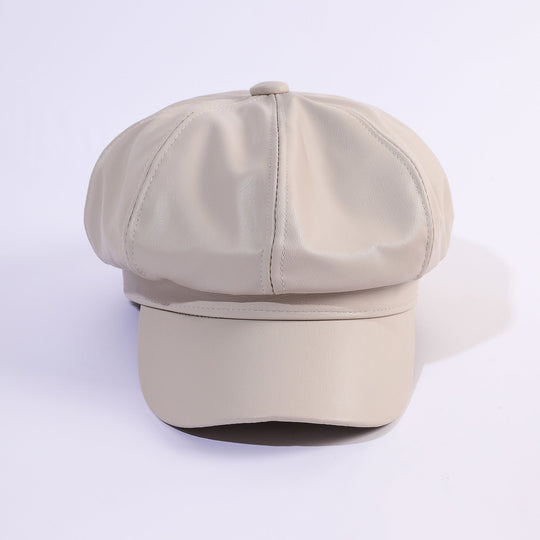 Damen Leder-Baker Boy Cap mit Klassischem Design EB