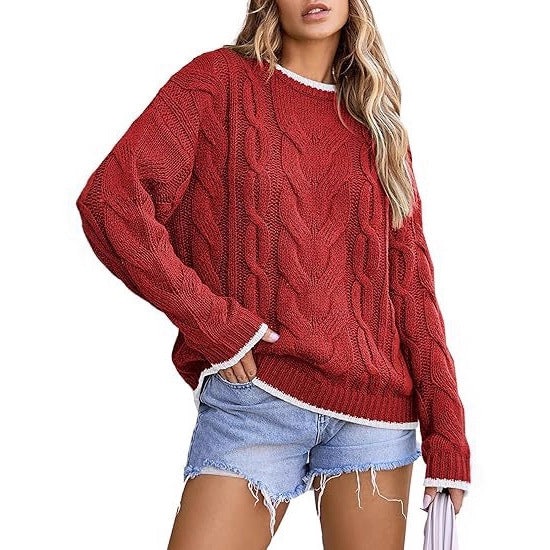 Damen Strickpullover mit grobem Zopfmuster EB