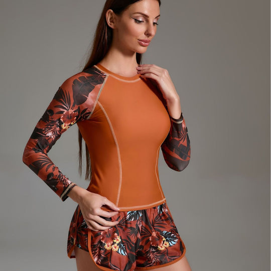 Damen Sportliches Surfanzug-Set mit floralem Design und nahtlosem Schnitt EB