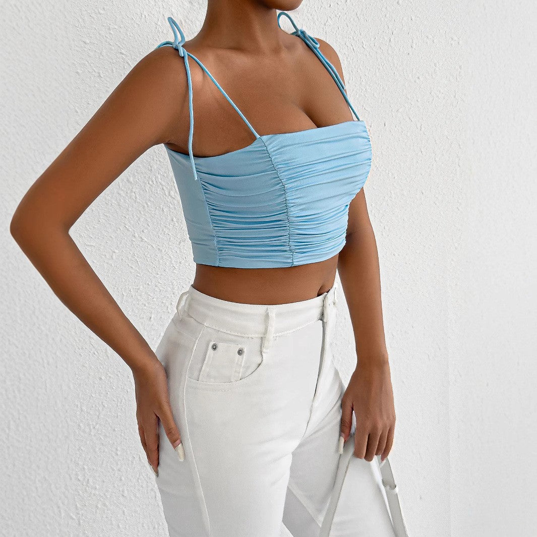 Damen Crop-Top mit Raffungen und verstellbaren Trägern EB