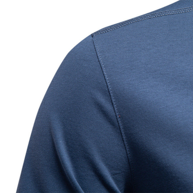 Herren nan legeres Baumwoll-Langarmshirt mit kurzer Knopfleiste und Stehkragen EB