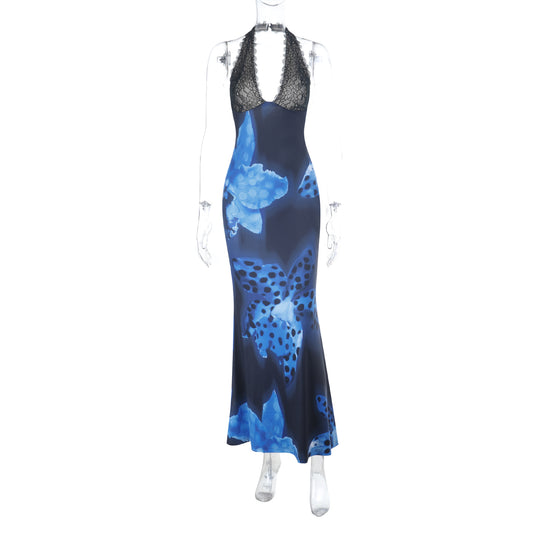 Damen Elegantes Maxikleid mit floralem Muster und Spitzendetails EB