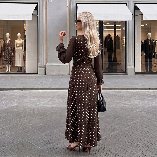 Damen Maxikleid mit Quadrat-Ausschnitt, transparenten Chiffon-Ärmeln und taillierter A-Linie EB