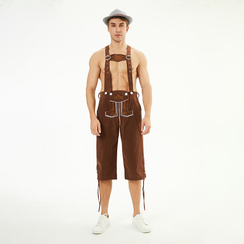 Herren nan knielange Trachten-Latzhose mit verstellbaren Trägern und dekorativer Stickerei EB