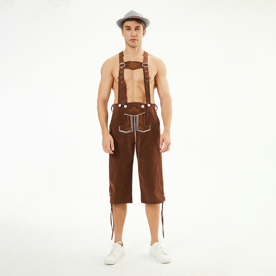 Herren nan knielange Trachten-Latzhose mit verstellbaren Trägern und dekorativer Stickerei EB