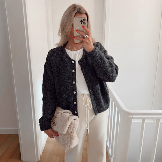 Damen weiche Strickjacke mit eleganter Knopfleiste und lässigem Schnitt EB