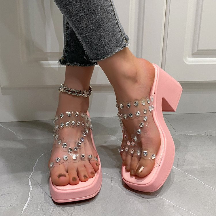 Damen Plateau-Pantoletten mit glitzernden Details EB
