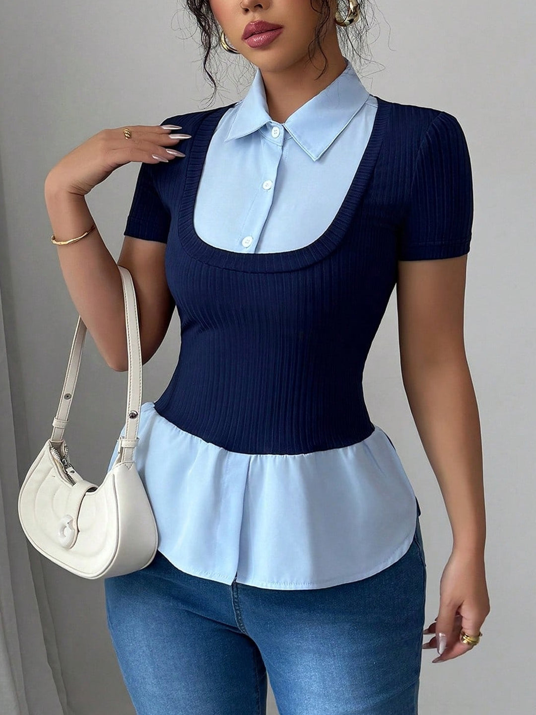 Damen Elegantes Oberteil mit fließendem Saum EB