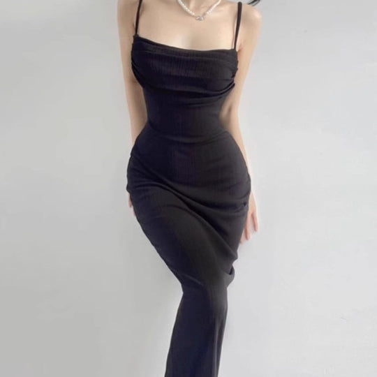 Damen Elegantes Maxikleid mit herausragendem Drapierungsdesign und schickem Spaghetti-Träger EB