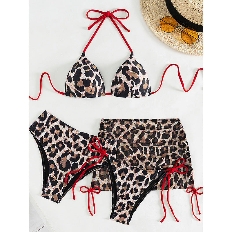 Damen Triangel-Bikini-Set mit Wickelrock und verstellbaren Bindebändern EB