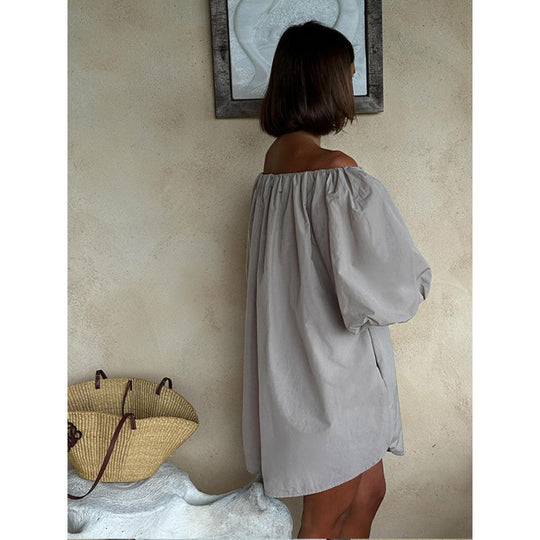 Damen Off-Shoulder Sommerkleid mit voluminösen Ärmeln und fließendem Schnitt EB