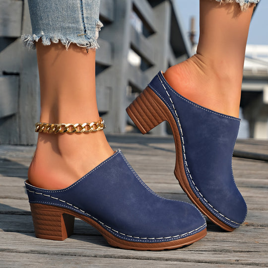 Damen bequeme Clogs aus hochwertigem Wildleder mit elegantem Blockabsatz EB