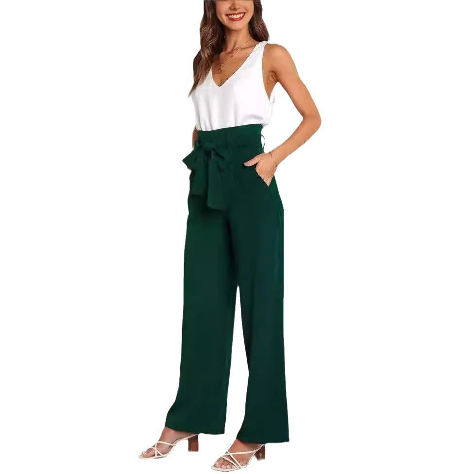 Damen Weitgeschnittene Hose mit dekorativem Bindegürtel EB