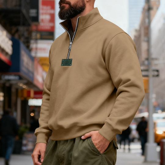 Herren nan hochgeschlossener Quarterzip-Sweatshirt aus schwerem Baumwollfleece mit Stehkragen EB