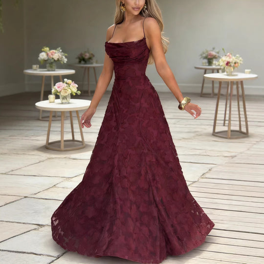 Damen Elegantes Maxikleid mit floralem Spitze-Design und verstellbaren Spaghettiträgern EB