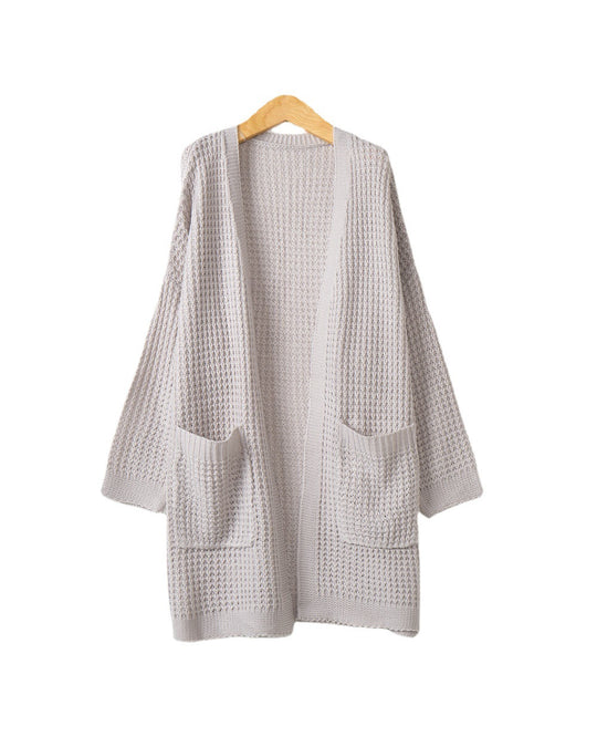 Damen lässiger Strickcardigan mit Taschen und offenem Schnitt EB