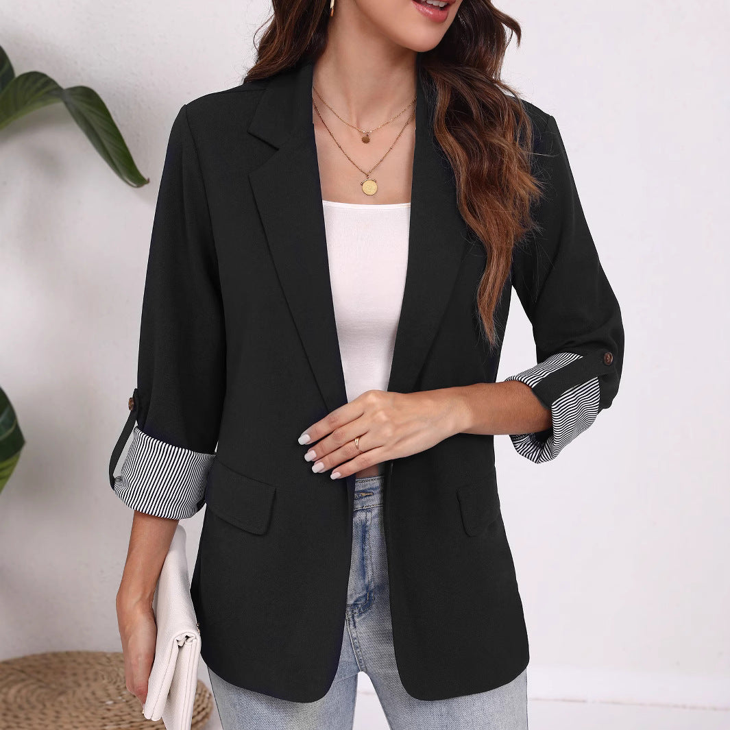 Damen Strukturierter Blazer mit modischem Kontrastärmel EB