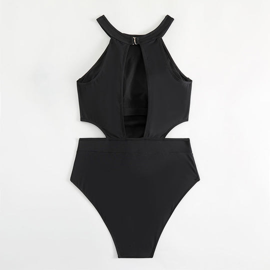 Damen Einteiler Badeanzug mit hohem Kragen und modischen Cut-Outs EB