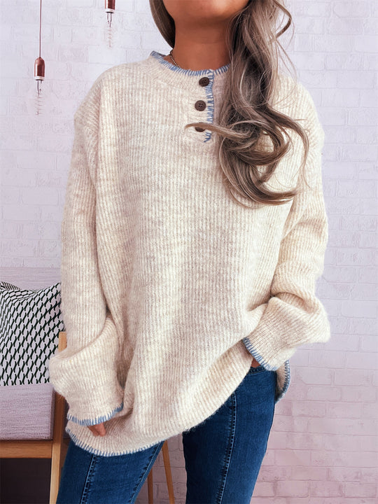Damen Oversize Strickpullover mit Knopfleiste EB