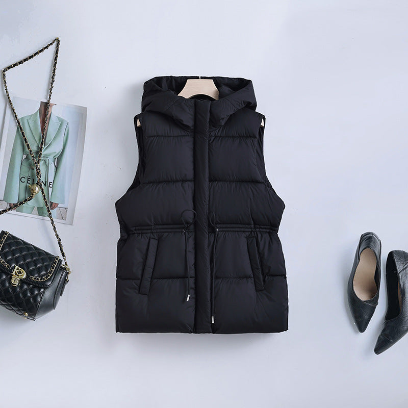 Damen nan gesteppte Kapuzenweste mit verstellbarem Taillenzug und winddichter Thermofütterung EB