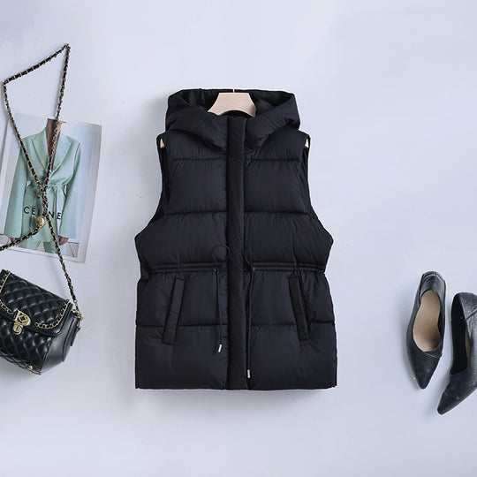 Damen nan gesteppte Kapuzenweste mit verstellbarem Taillenzug und winddichter Thermofütterung EB