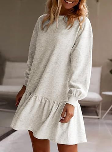 Damen lässiges Sweatkleid mit voluminösen Ärmeln und Rüschensaum EB