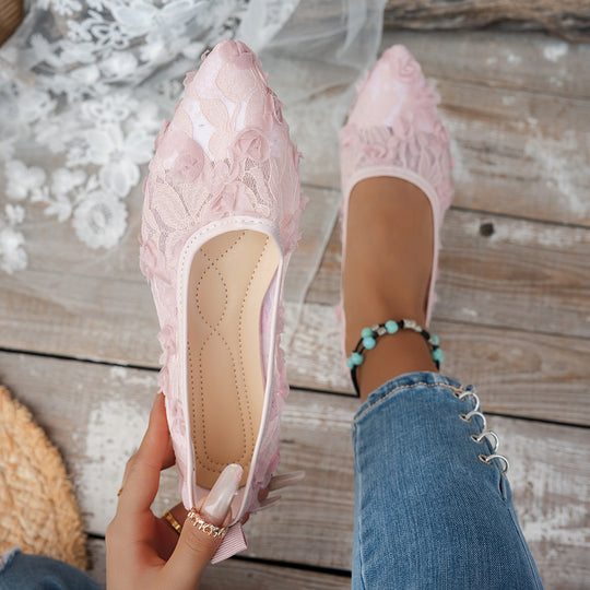 Damen elegante spitze Ballerinas mit floralen Akzenten EB