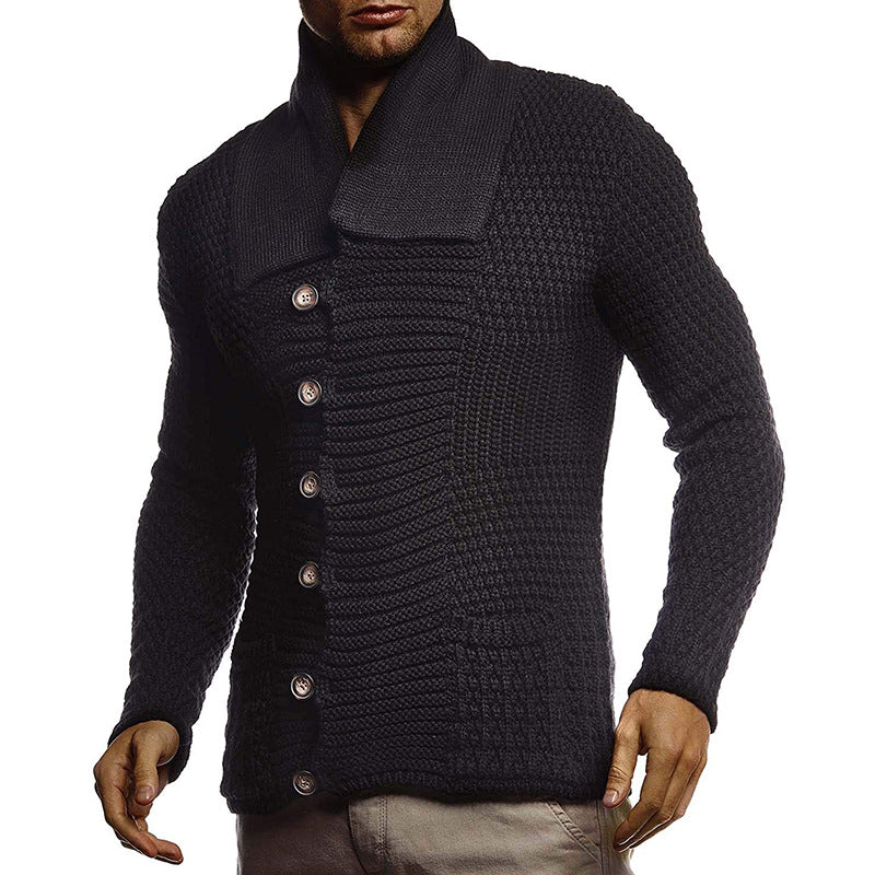 Herren strukturiertes Strickoberteil mit großem Kragen und praktischen Taschen EB