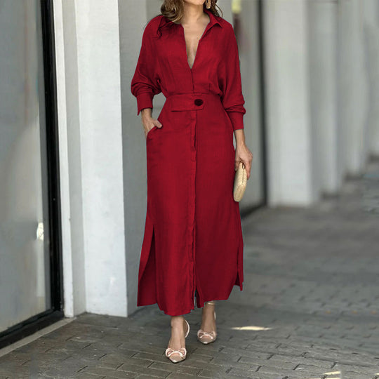 Damen Maxikleid aus leichtem Leinen mit eleganter Knopfleiste und praktischen Seitenschlitzen EB