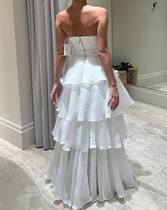 Damen Maxikleid mit voluminösen Rüschendetails und elegantem Rock EB