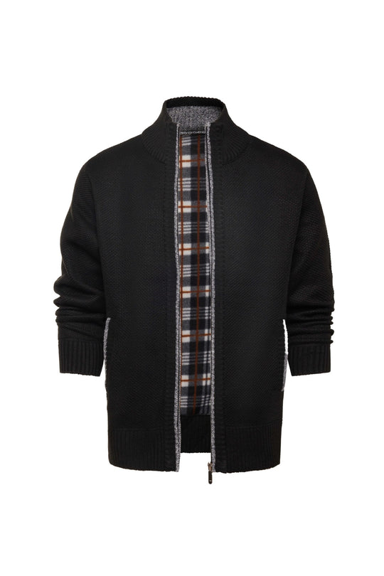 Herren gebürstete Strickjacke mit kariertem Thermofutter und Stehkragen EB