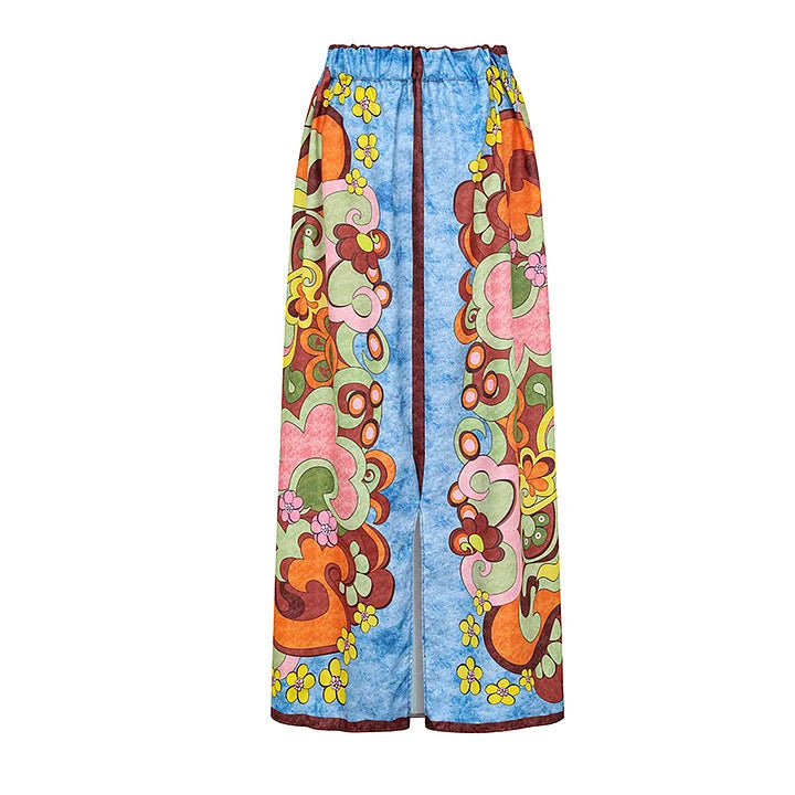 Damen Vintage Badeanzug mit buntem Muster und Schmuckgürtel EB