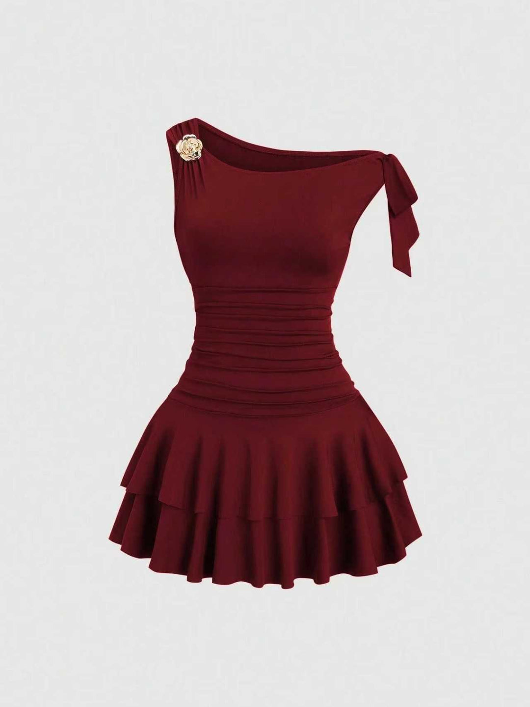 Damen elegantes Wickelkleid mit asymmetrischem Saum und raffiniertem Kordelzug EB