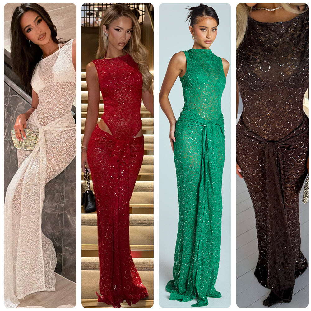 Damen Glamouröses Abendkleid mit aufwendigem Paillettenbesatz und figurbetontem Schnitt EB