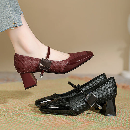 Damen Modische Ballerinas mit geflochtenem Design und blockiertem Absatz EB