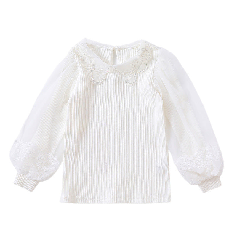Mädchen Bluse mit Spitzenakzenten und transparenten Ärmeln EB