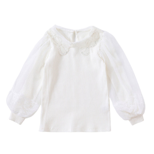 Mädchen Bluse mit Spitzenakzenten und transparenten Ärmeln EB