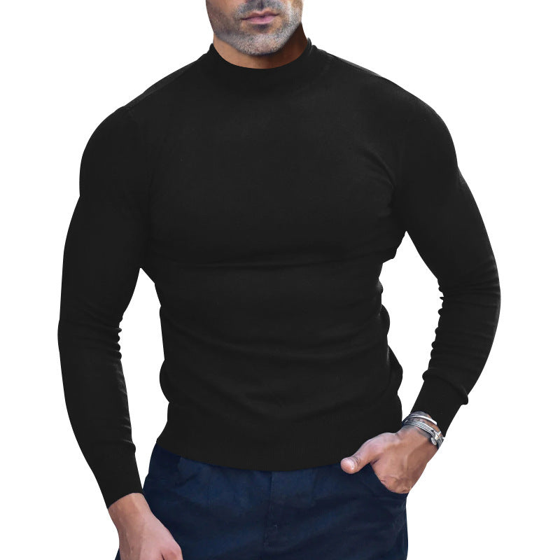 Herren nan körperbetonter Feinstrickpullover mit engem Rundhalsausschnitt EB