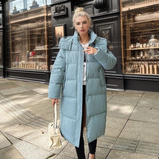 Damen langärmliger Puffer-Mantel mit isolierender Fütterung und verstellbarer Kapuze EB