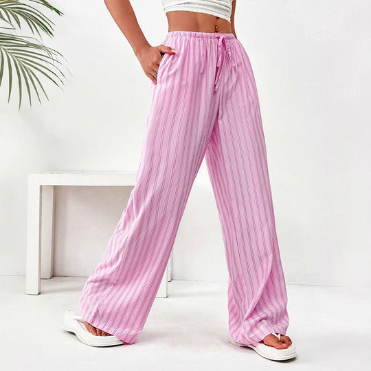 Damen weite Freizeithose mit elastischem Bund und trendigem Streifenmuster EB