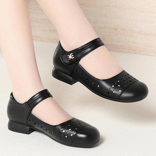 Damen Mary Jane Flatschuhe mit durchbrochenem Design und bequemem Riemen EB