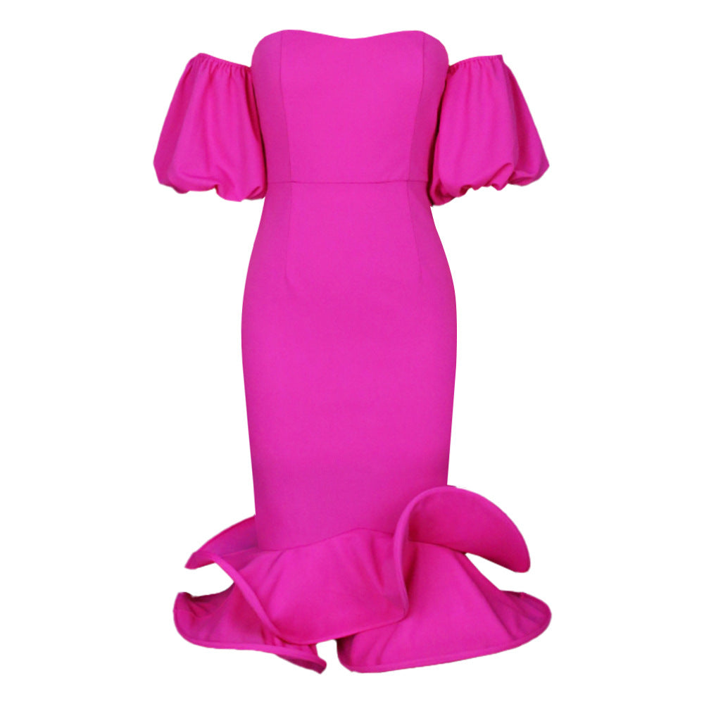 Damen Figurbetontes Kleid mit asymmetrischem Rüschenrock EB